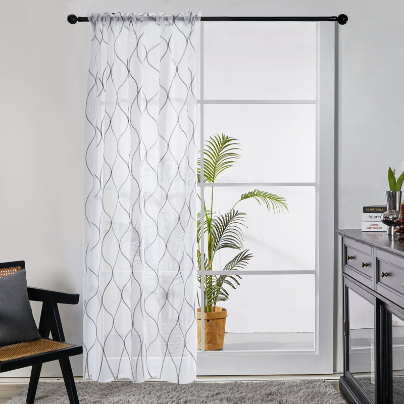 Idiaquez Sheer Curtain Single Panel, 52" W x 63" L, Gray