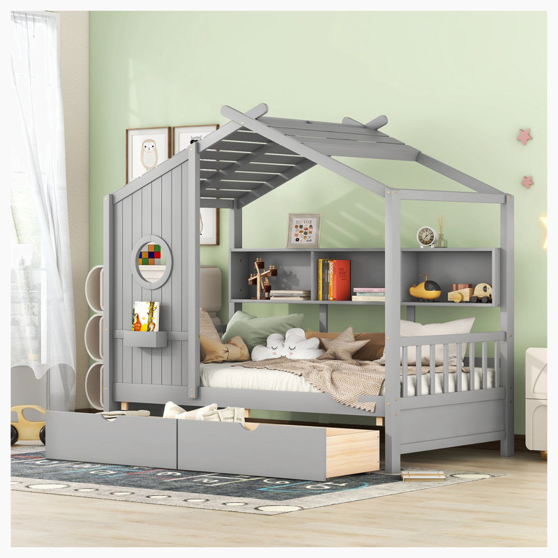 Lit avec rangement Anacarina, Simple, gris