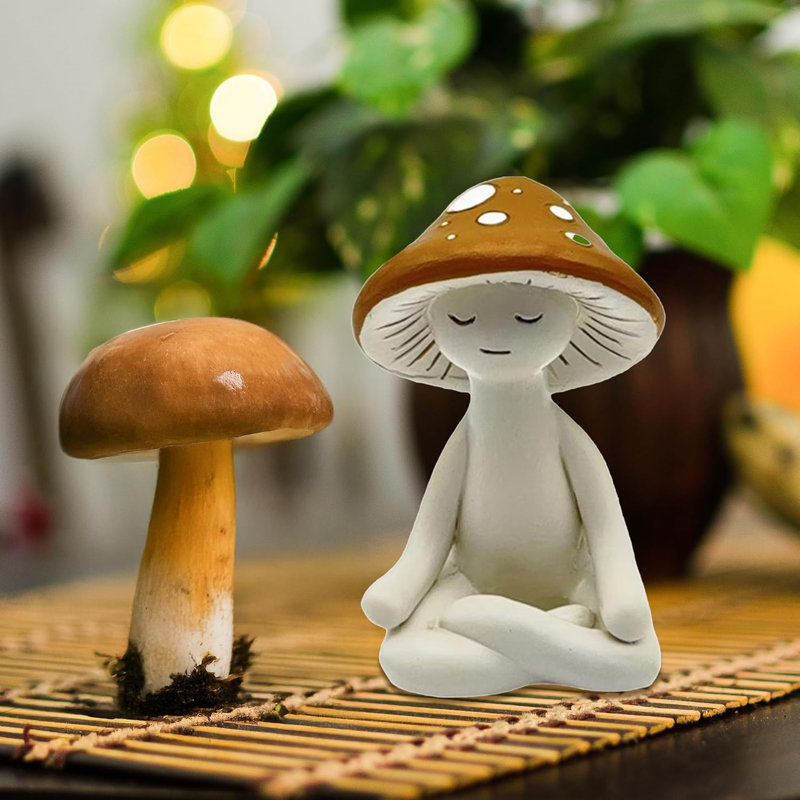 Statue champignon méditant en résine - Décoration botanique 3,15 po pour bureau, tablette et maison