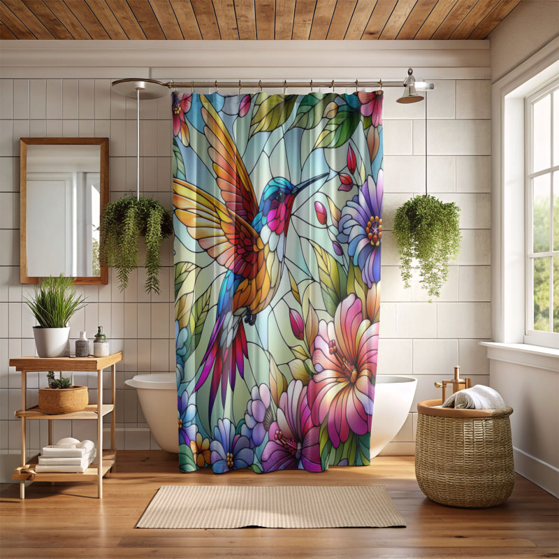 Rideau de douche 1 pièce Garden Colibri, H 74 po x l 71 po