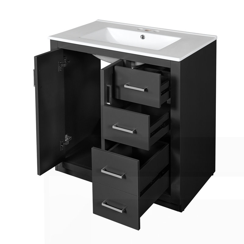 Meuble-lavabo 30 po avec lavabo en céramique, Noir