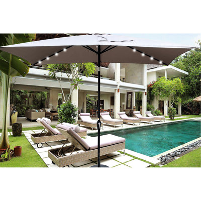 Parasol rectangulaire à DEL pour terrasse 10 x 6,5 pi - Turquoise, eau, facile à assembler, avec manivelle et bouton inclinable pour la cour arrière, protection extérieure turquoise, durabilité de l'auvent, bord de piscine