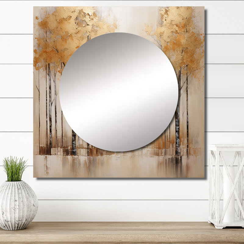 Orestes - Minimalisme - Décoration murale miroir carrée forêt et or forêt, 23 po x 23 po