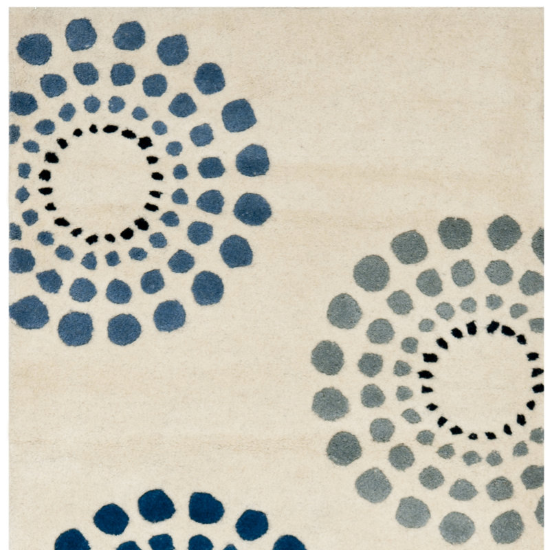 Tapis ivoire touffeté à la main Rajpi, Carré 6 pi