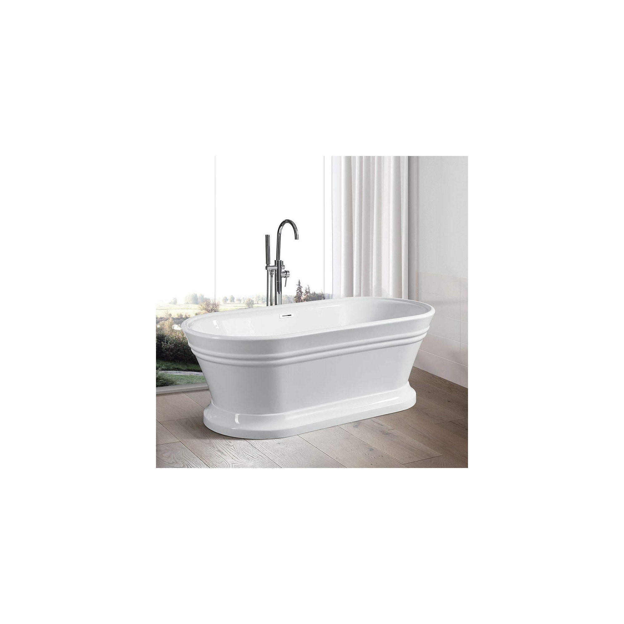 59" x 30" Freestanding Soaking Acrylic Bathtub, White/Classic Chrome