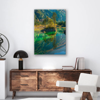 Reproduction de lac, art mural de paysage d'eau calme, miroir, art de réflexion de nature lac