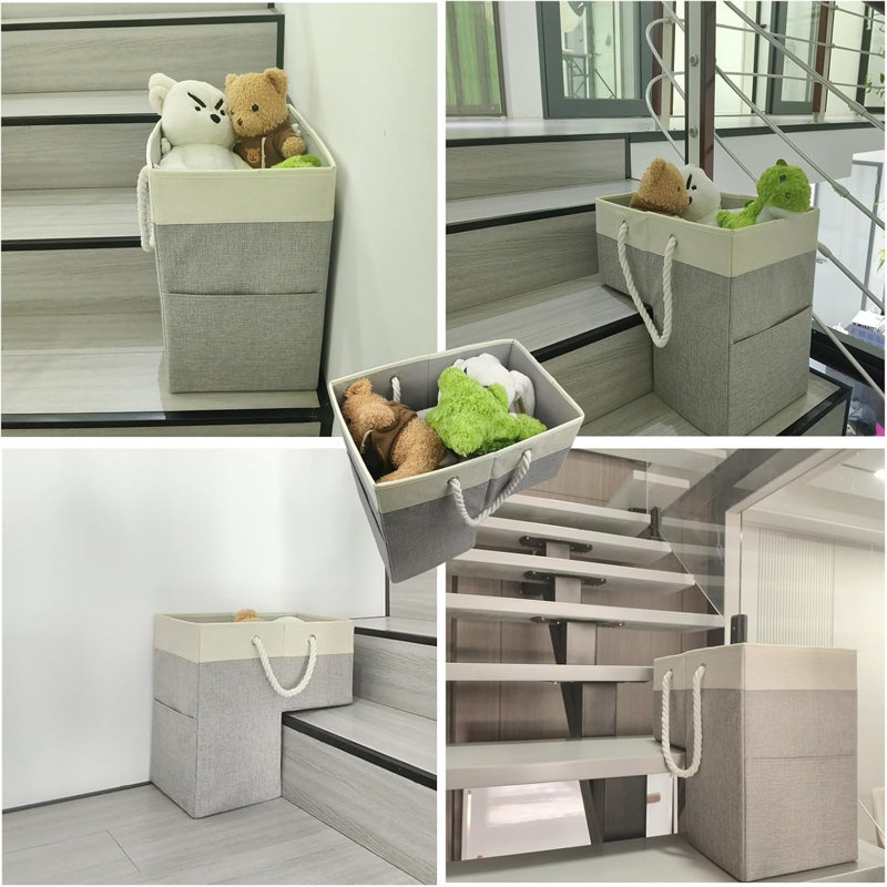 Flax Foldable Stair Step Basket With Rope Handles
