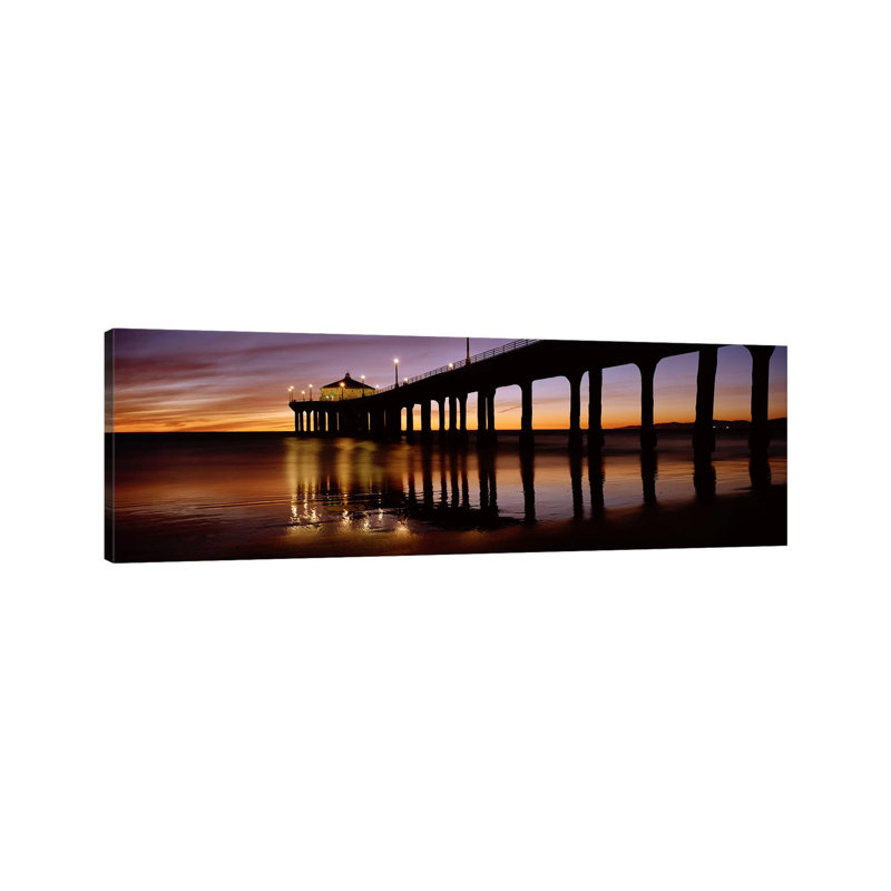 Low Angle View Of A Pier, Manhattan Beach Pier, Manhattan Beach - Wrapped Canvas Panoramic Print