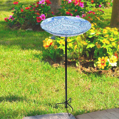 Outdoor Bird Baths Glass Birdbaths Bird Feeder with Metal Stakes