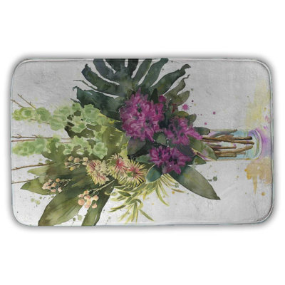 Tropical flower assemblage Bath Mat with Non-Slip Backing - Quick Dry Memory Foam Bathroom Rug - Absorbent - Modern Plush Spa-Style - Machine Washable