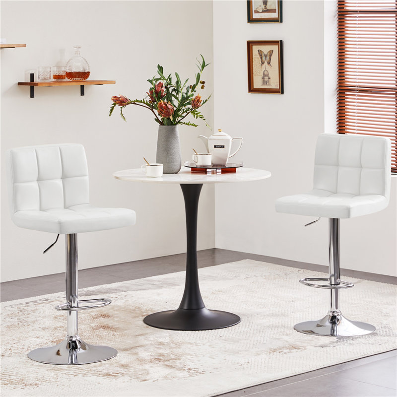 Chandresh Swivel Upholstered Adjustable Height Counter Stool with Metal Frame, White