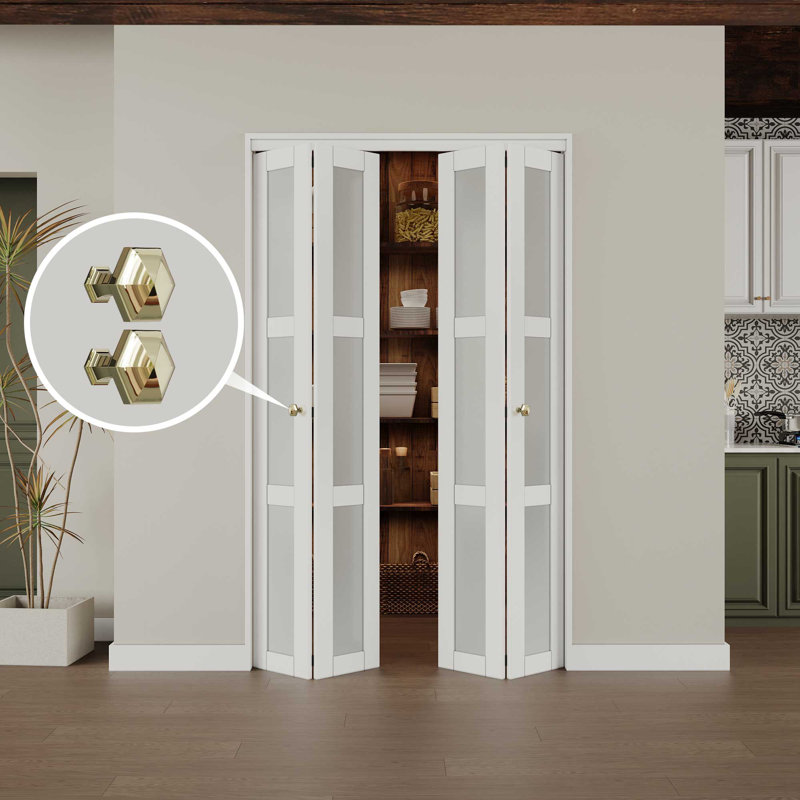 White MDF Bi-Fold Door with Frosted Glass Panels