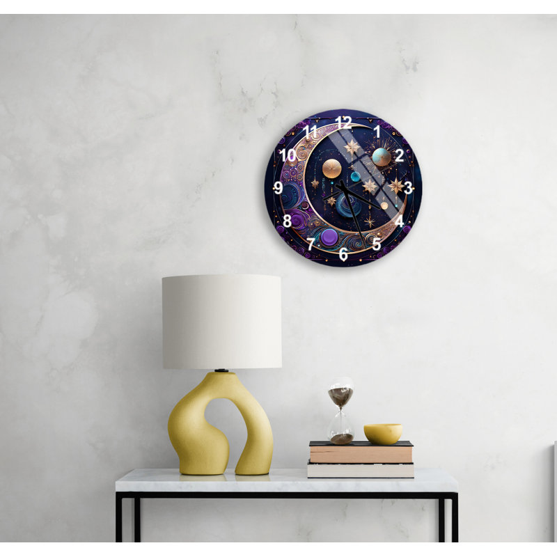 Horloge murale silencieuse en verre trempé 24 po Mystical, Blanc