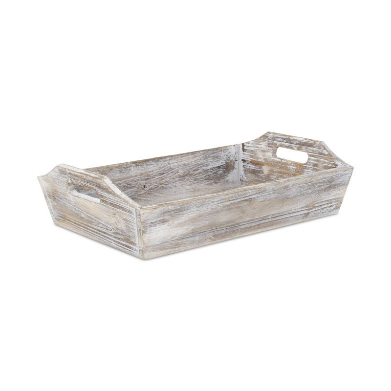 Plateau de service en bois blanc à finition rustique avec poignées