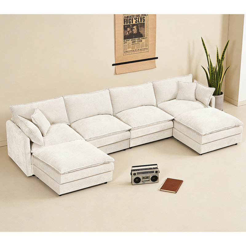 Modular Sectional Sofa U Shaped Couch Set, Beige Chenille
