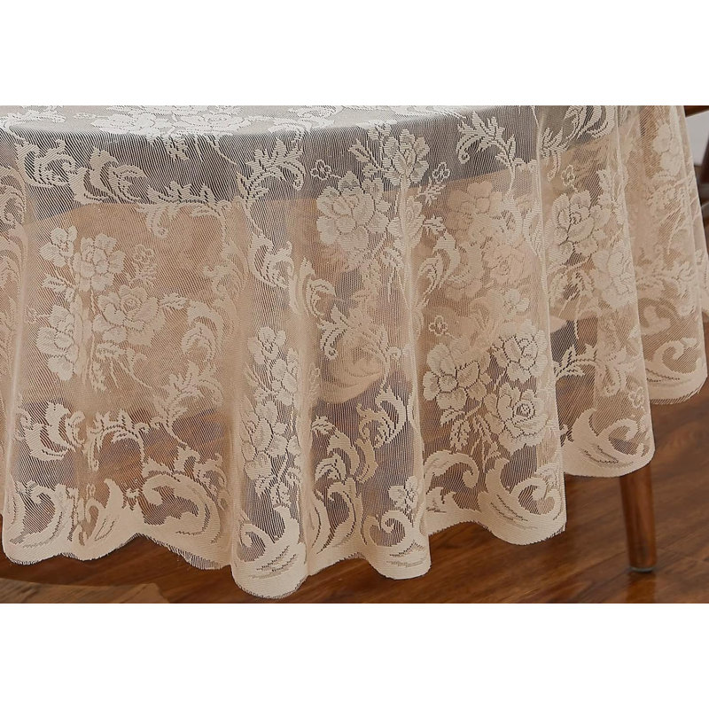 Dalainee Floral Oval Lace Tablecloth for Wedding or Special Occasions, 72" x 54", Ivory