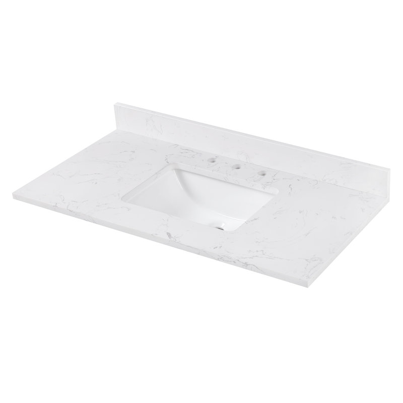 Cala White Engineered Stone Vanity Top with Rectangular Sink