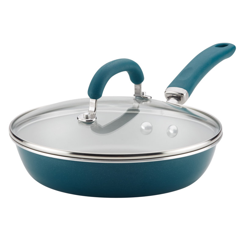 Rachael Ray Create Delicious Nonstick Induction Deep Frying Pan / Skillet with Lid, 9.5 Inch, Teal Shimmer