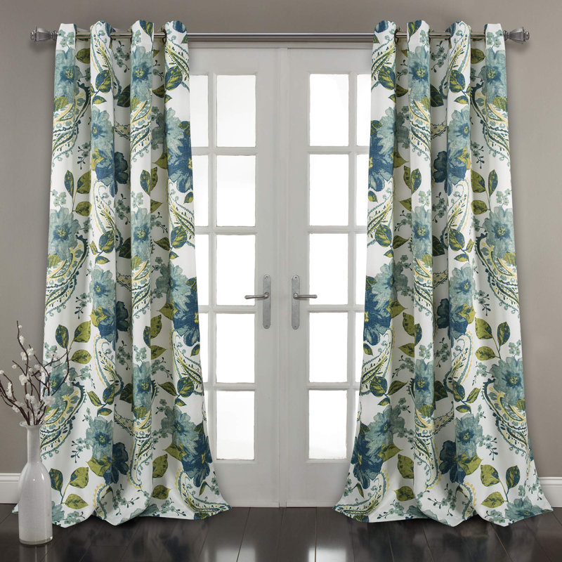 Paire de rideaux filtrants à motif floral cachemire Catalapa, l 52 po x L 84 po