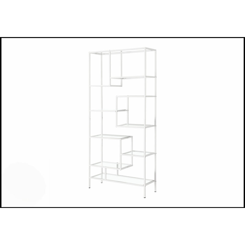 Contemporary Glass And Metal Bookshelf, Perfect For Modern Office And Bedroom With Ample Storage And Elegant Design, White