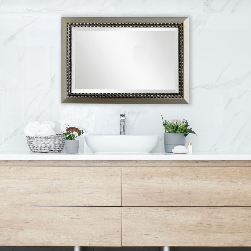  Miroir décoratif décoratif rectangulaire avec cadre perlé argent chaleureux