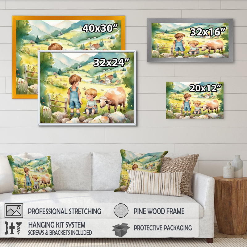 " Children On A Farm IV ", 24" H x 32" W x 1" D, Wrapped Canvas