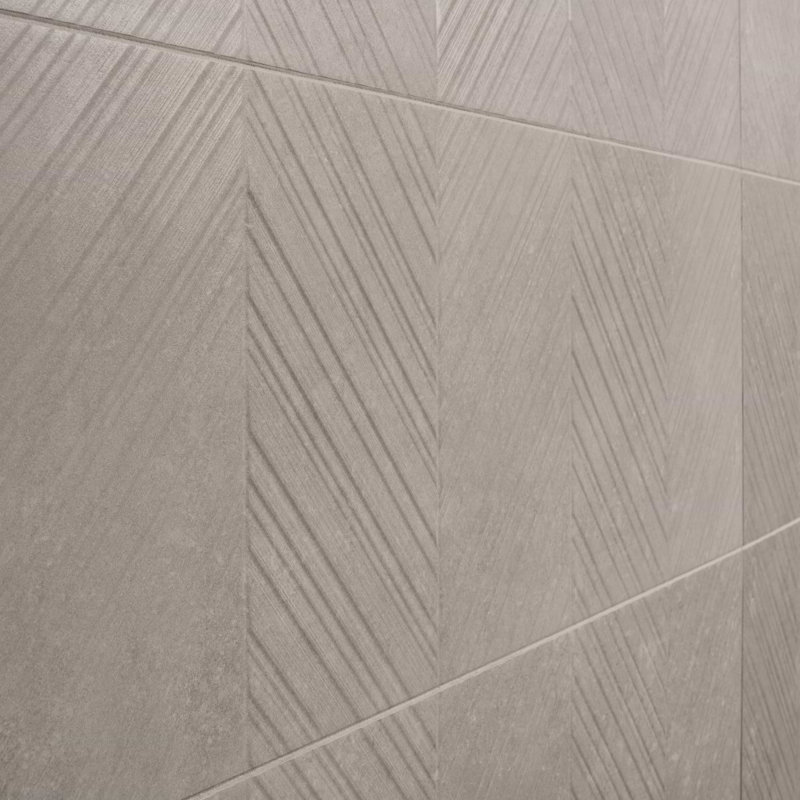 Stoneside Chevron 12x36 Textured Matte Ceramic Tile, Pearl Gray