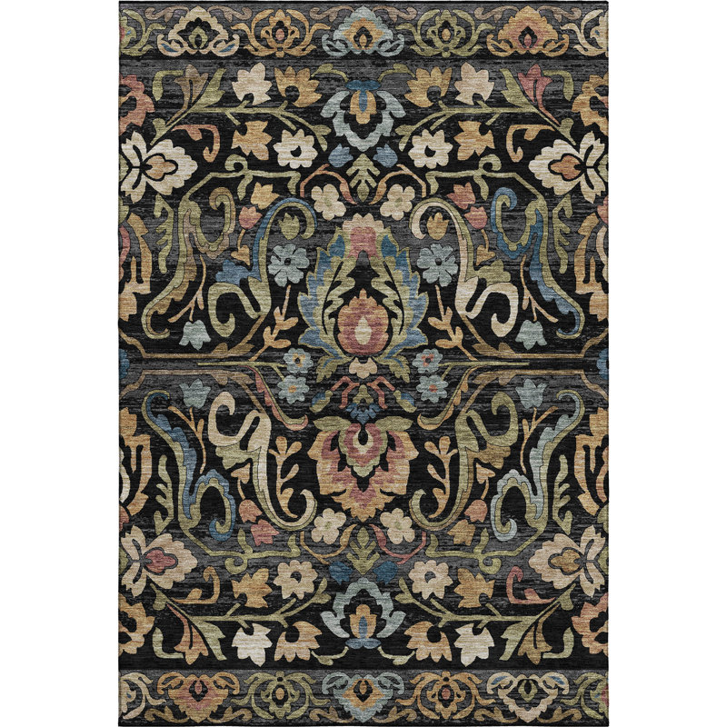Tapis floral Premium Mayfield AMF2193 lavable à la machine, Noir, 2 pi 6 po x 3 pi 10 po