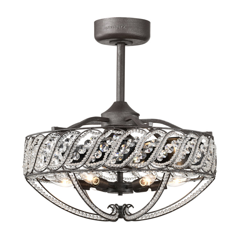 Sandi 24 Inch Glam Crystal Ceiling fan 6 Light With Remote
