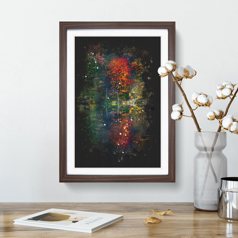 Autumn Forest Reflection - Picture Frame Graphic Art Print, 87cm H x 62cm W x 2cm D, Walnut Framed