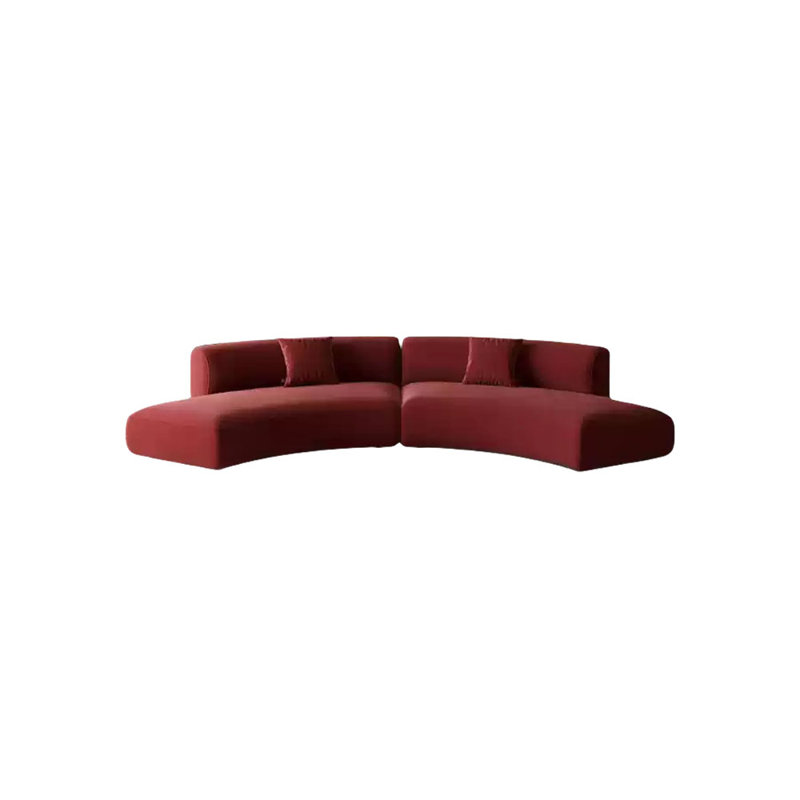 Canapé courbé semi-circulaire rouge vin, H 27,56 po x l 141,73 po x P 25,59 po, 6