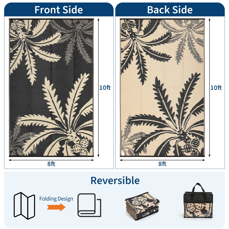 Waterproof Outdoor Rug for Patio, Reversible Modern Area Rug, Large Plastic Straw Mat for Camping, RV, Porch, Backyard, Deck, Picnic, Beach