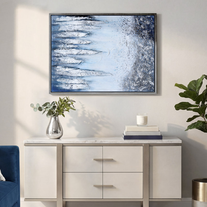 "Glaçons", art mural en toile peinte à la main avec feuille d'argent par Martin Edwards