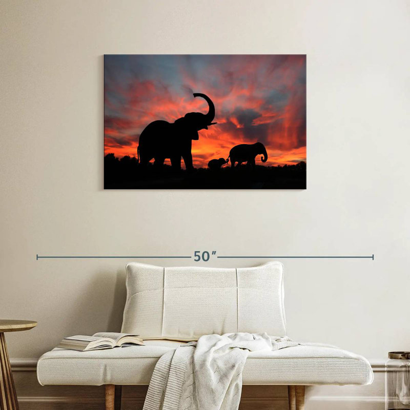 Elephant Silhouette Sunset, 24" H x 36" W