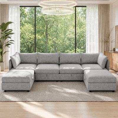 6‑Person U‑Shaped Modular Sectional Sofa, Flexible & Customizable, with Under‑Seat Storage