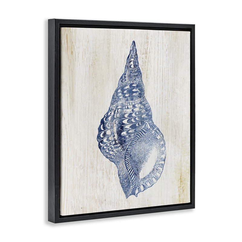 Tranquil Blue Shell Floating Frame, design by Susan Arnot, Jet Black Floater Frame, 21" H x 17" W