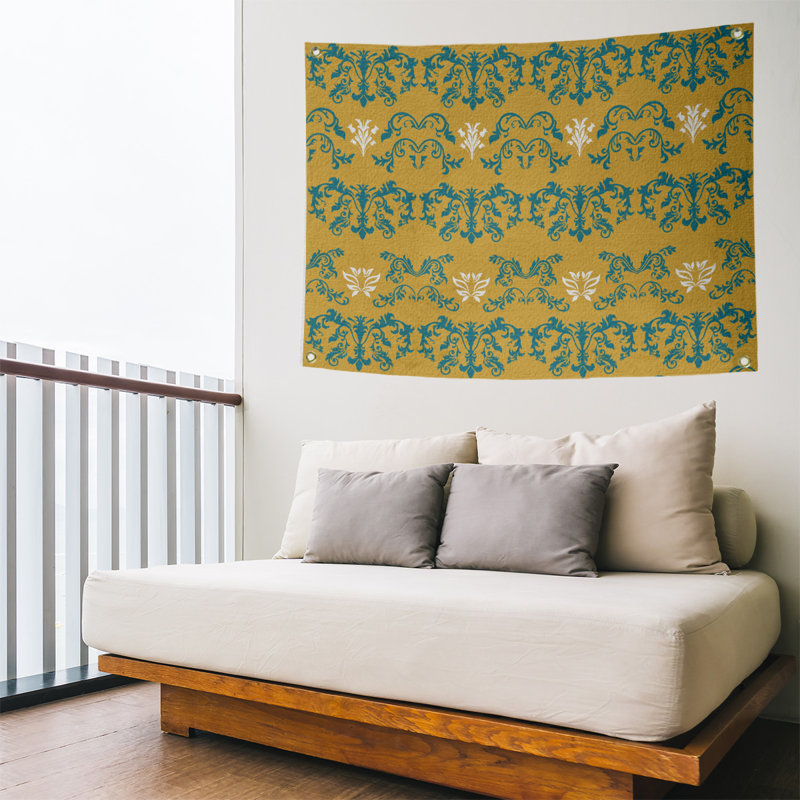 Tapisserie baroque en polyester Jacksonville, H 59 po x l 80 po, Jaune foncé / vert / blanc