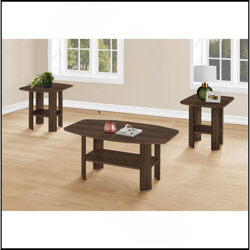 Table Set, 3Pcs Set, Coffee, End, Side, Accent, Living Room, Walnut Laminate, Transitional