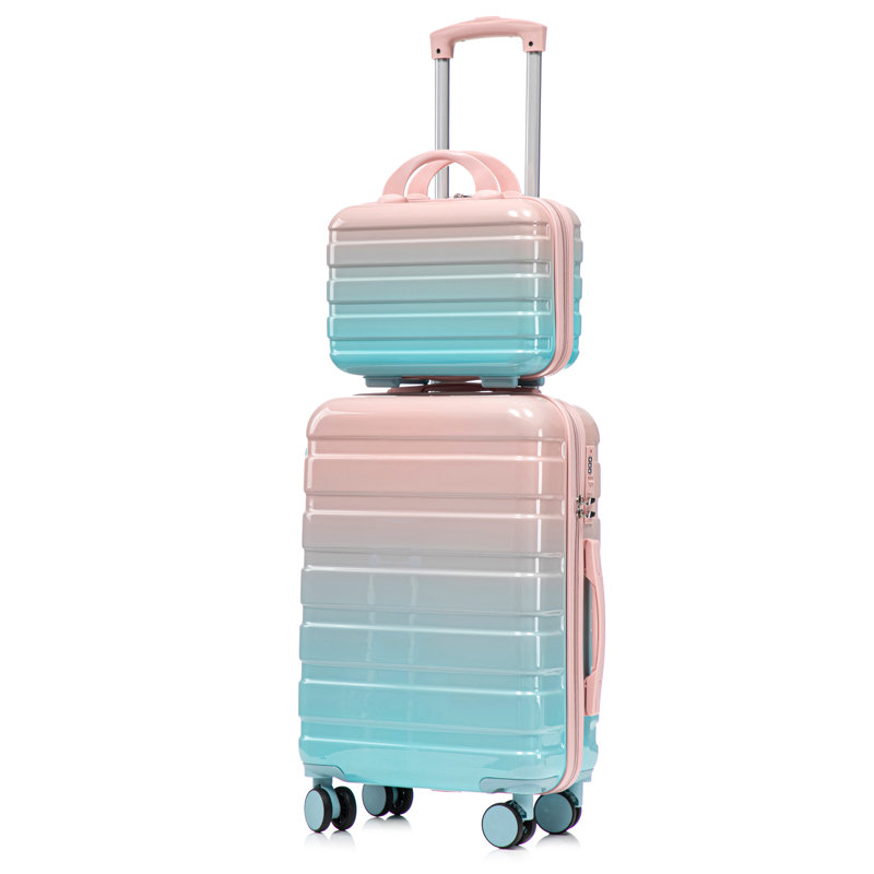 14 "/ 20" 2 pièces / ensemble dans une valise à roulettes pivotantes, valise de cabine, avec dégradé de couleurs et serrure à combinaison (bleu + rose)