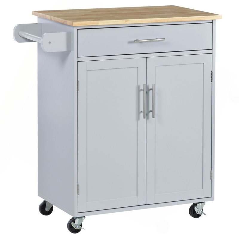 Kitchen Island Cart Rolling Trolley Cart With Drawer, Storage Cabinet & Towel Rack, Gray