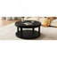 Table basse ronde en bois massif de 31,5 po pour le salon, bureau en bois rustique à 2 niveaux avec tablette de rangement, mobilier de maison moderne (noir)