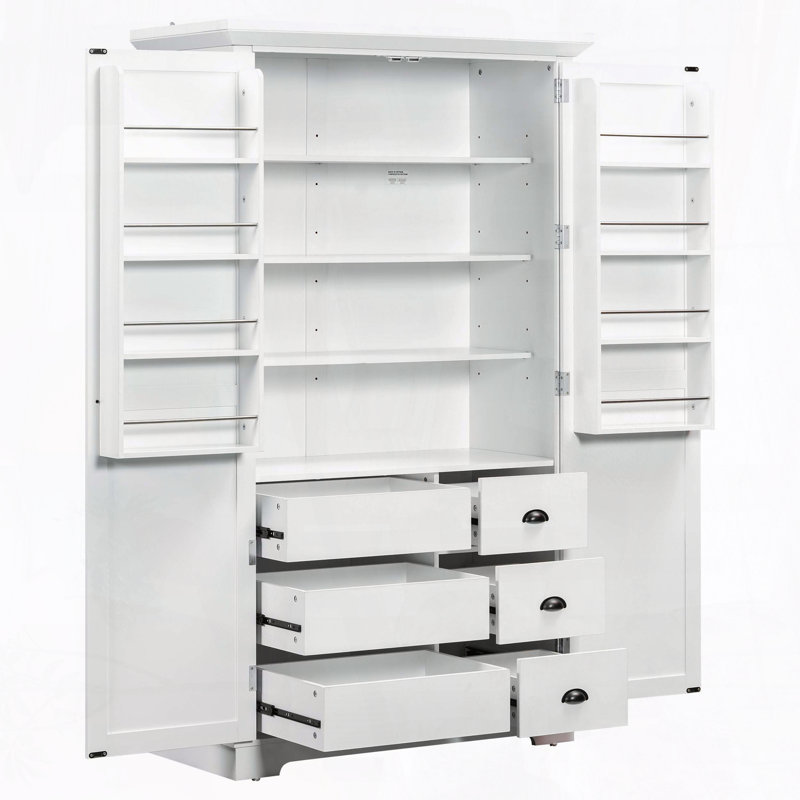 Freestanding Pantry with Drawers & Pull-Out Trays, White