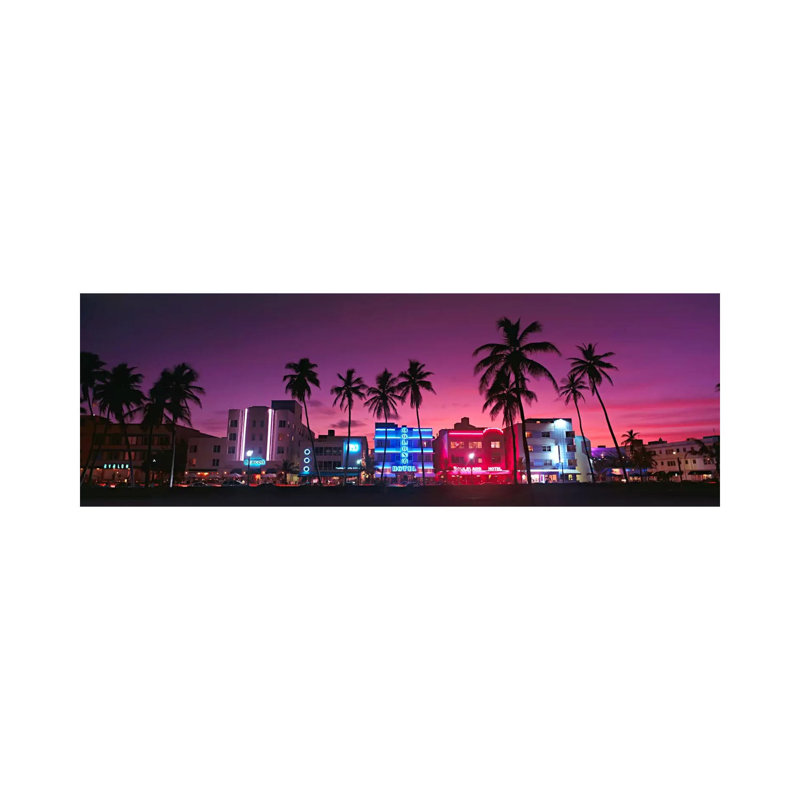 Hotels Illuminated At NightSouth Beach Miami, Florida, USA by Panoramic Images - Panoramic Gallery-Wrapped Canvas Giclée on Canvas