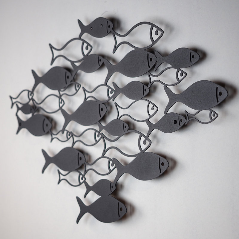 School of Fish, art mural en métal, Noir