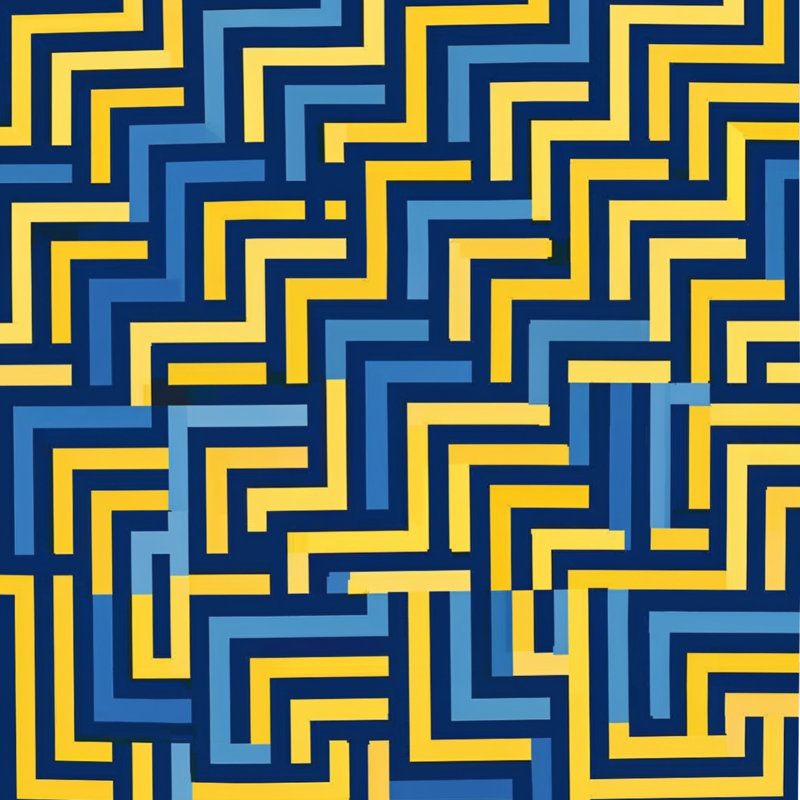 Couette à motif géométrique de labyrinthe, Lit simple, Bleu foncé / jaune