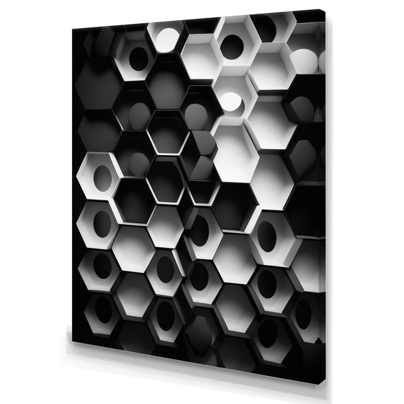 Abstrait géométrique noir et blanc II - Art mural géométrique abstrait grand, L 30 po x H 40 po, Toile tendue