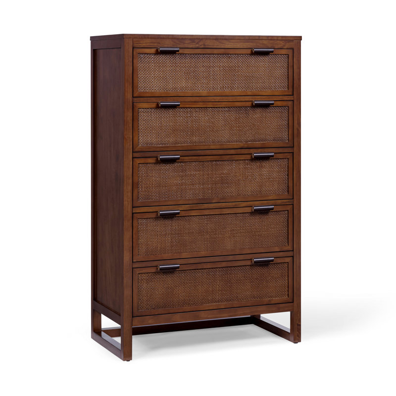 Solid Wood 77 cm W Chest of 5 Drawers, Walnut