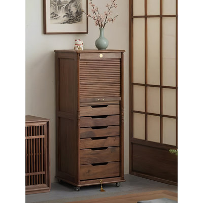 Nouvelle armoire de rangement pour bijoux avec porte enroulable en noyer de style chinois