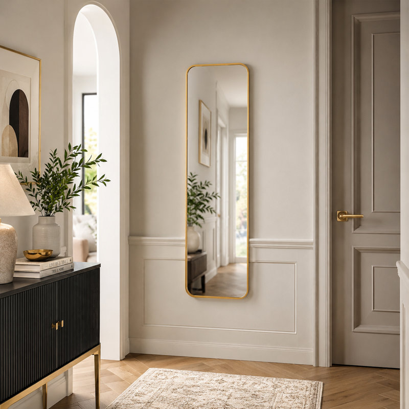 CUFEFi Modern Aluminium Alloy Wall Door Full Length Mirror for Bedroom Closet and Entryway, Gold