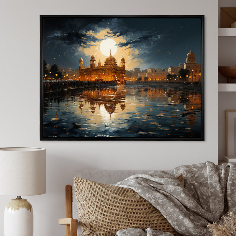 Hinduisim Golden Temple I - Hindouisme, art mural, Cadre flottant noir, H 34 po x l 44 po x P 1,5 po